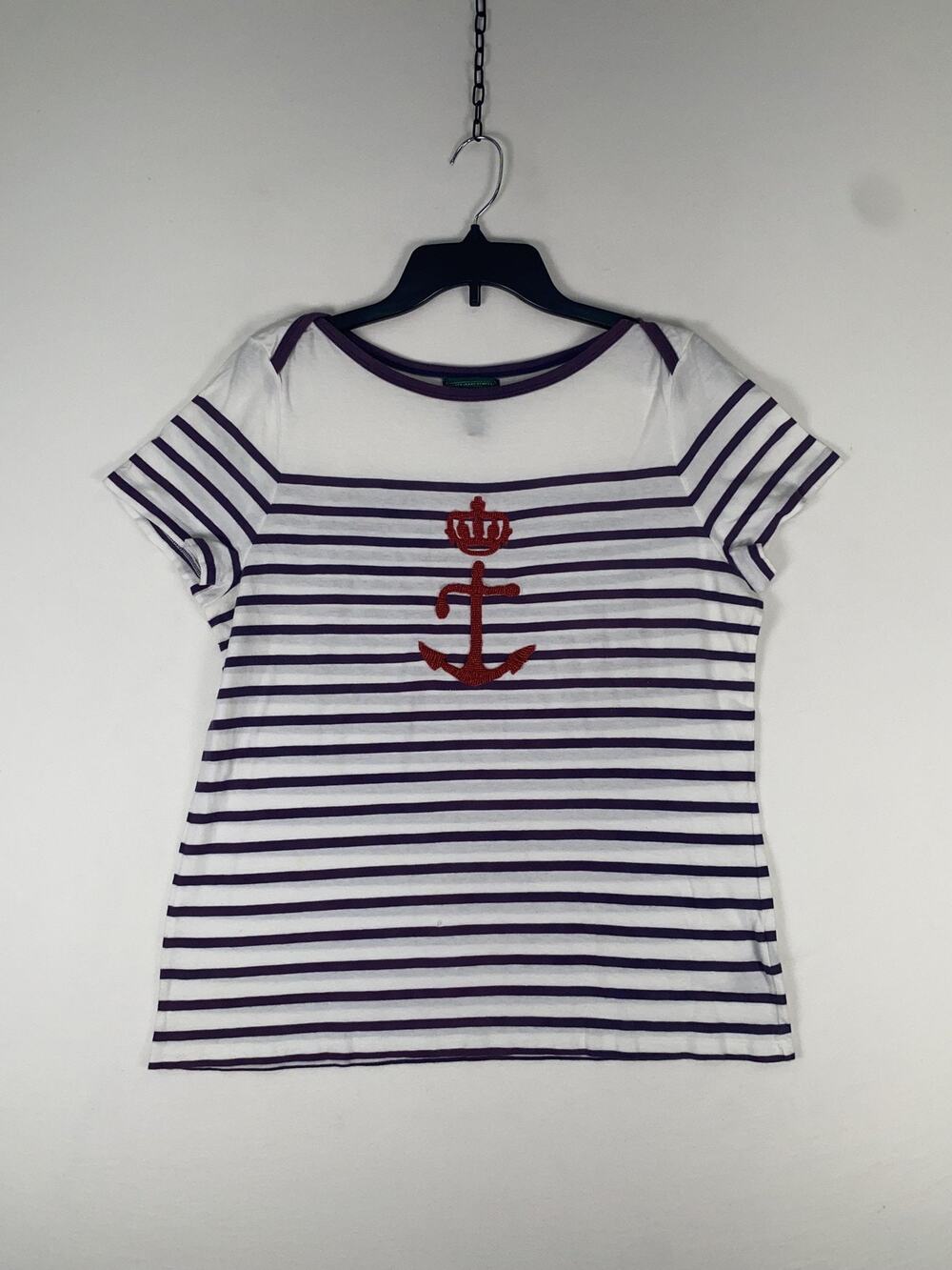 Lauren Jeans Company Ralph Lauren T-shirt Womens XL White Stripe Anchor Nautical
